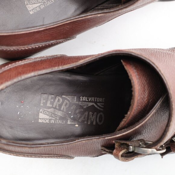 Salvatore Ferragamo Men\'s US Size 9 D Brown Leather Double Monk Strap Shoes